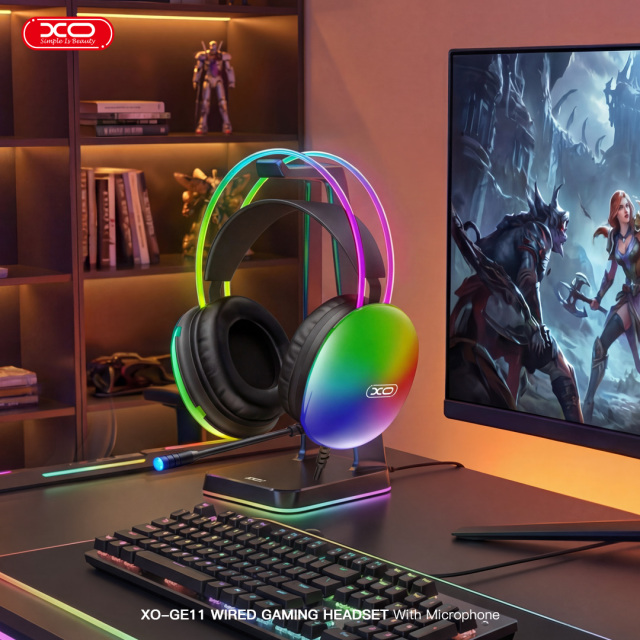 GE11 Colorful RGB Gaming Headset with Microphone (USB + 3.5mm, Adapter)