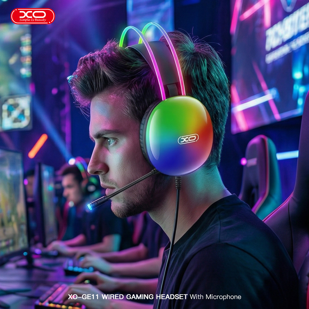 GE11 Colorful RGB Gaming Headset with Microphone (USB + 3.5mm, Adapter)