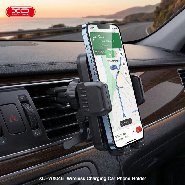 WX046   Clamp-on Vent Mount 15W Wireless Charging Phone Holder