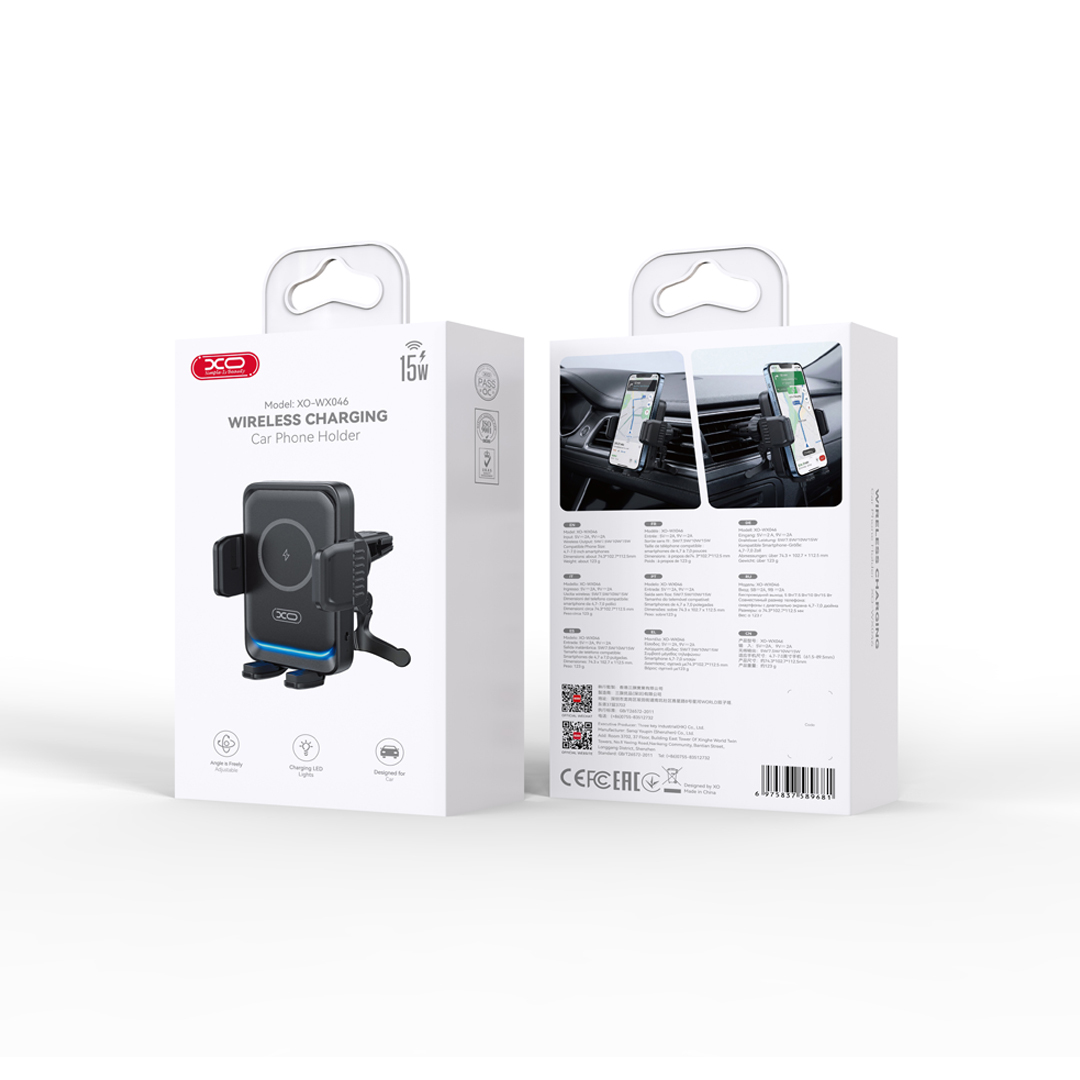 WX046   Clamp-on Vent Mount 15W Wireless Charging Phone Holder