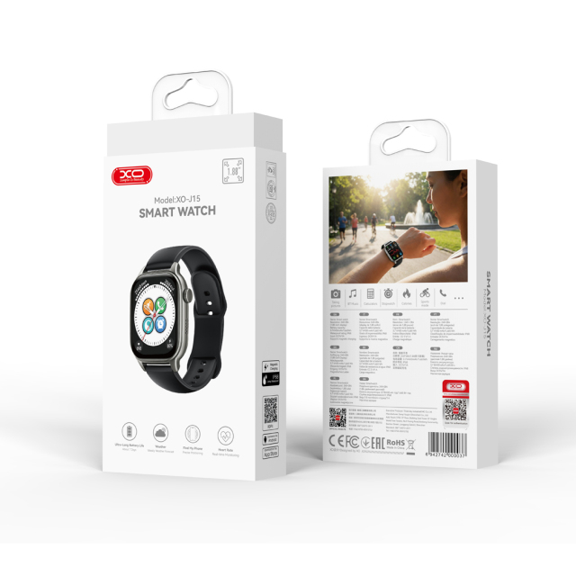 J15 Square Smart Sports Watch with Call Function Large-capacity 450mAh battery Black dial + black silicone strap