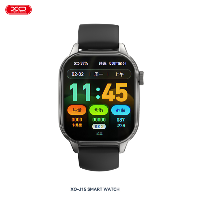 J15 Square Smart Sports Watch with Call Function Large-capacity 450mAh battery Black dial + black silicone strap