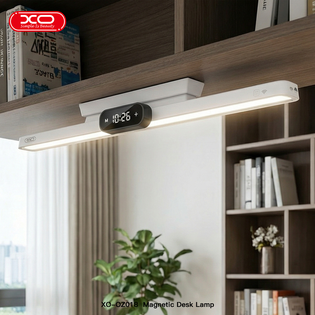 OZ18 Magnetic Desk Lamp/Study Lamp with Clock Display, Multi-Angle Adjustable, Three-Color Lights