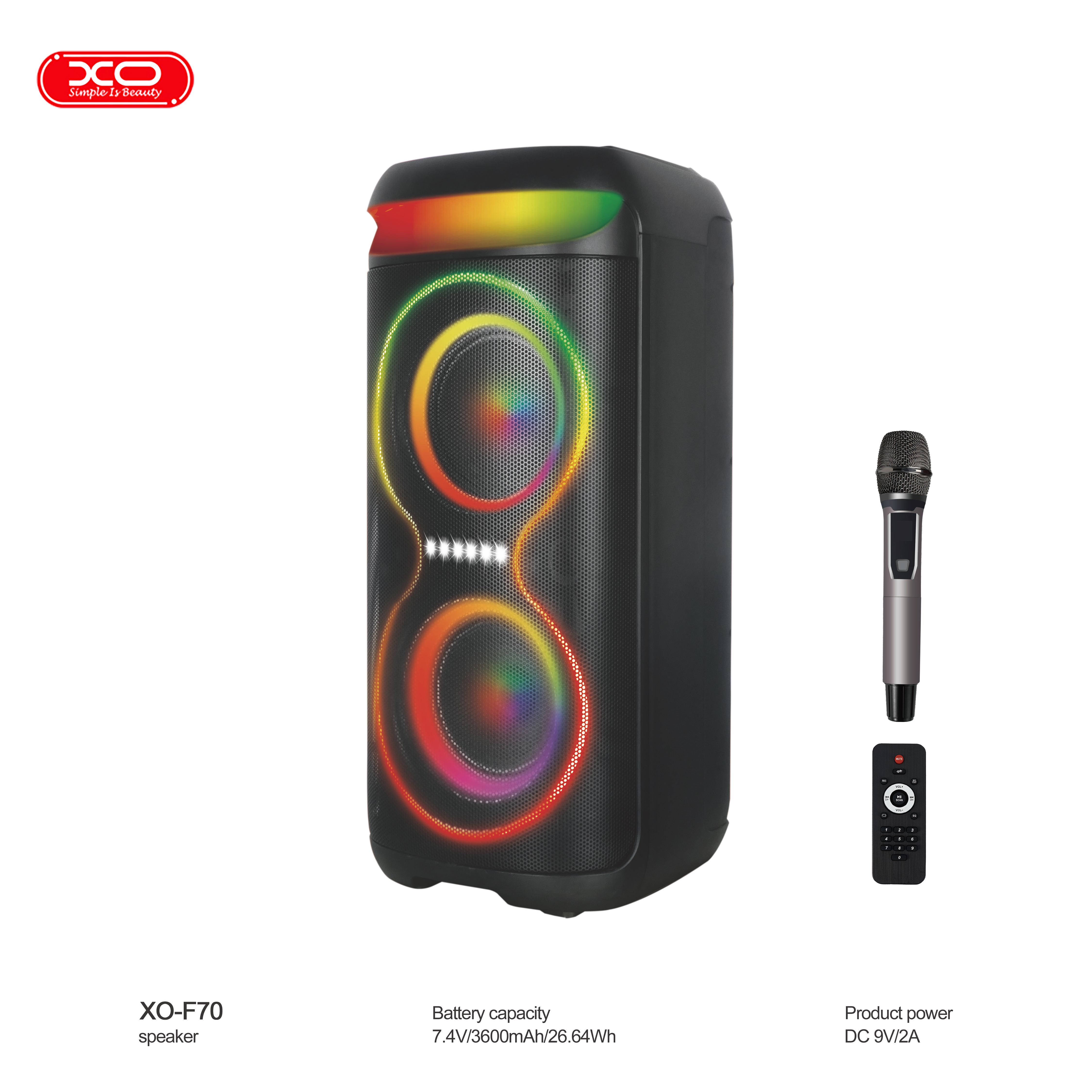 F70 AC+DC Dual 6.5 RGB Bluetooth Speaker 40W