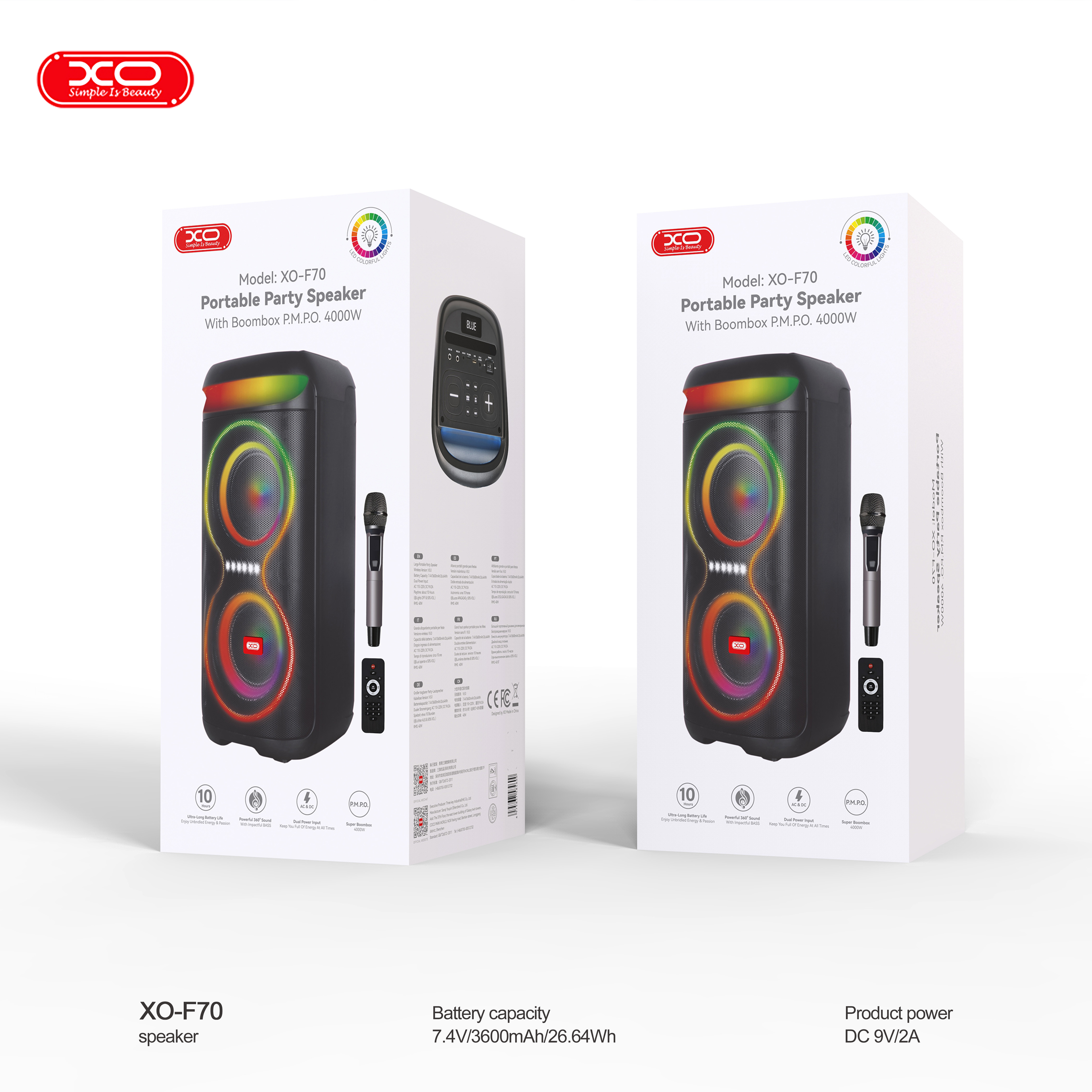 F70 AC+DC Dual 6.5 RGB Bluetooth Speaker 40W