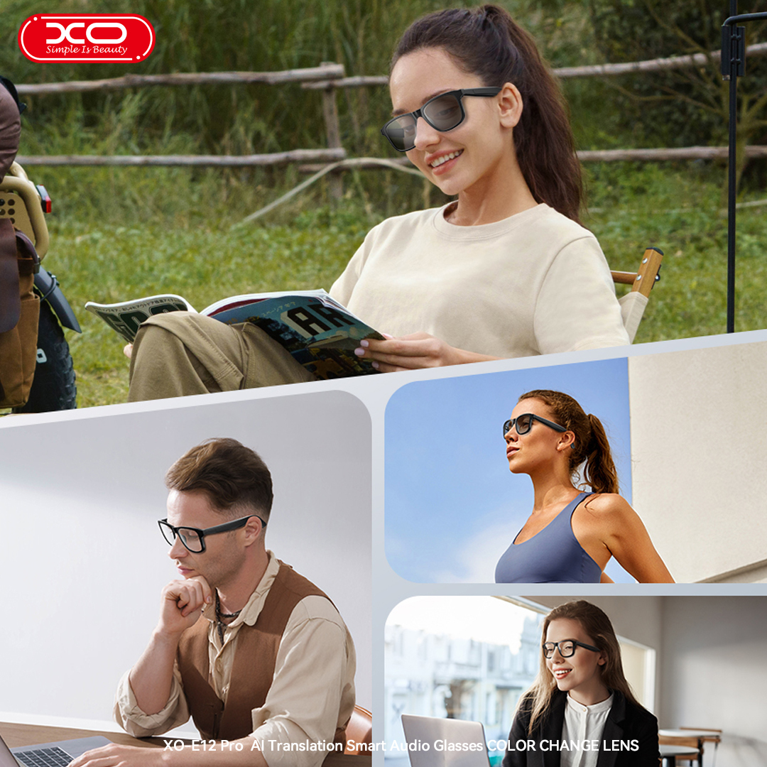 E12 PRO AI Translation Smart Audio Glasses Photochromic Blue Light Protection Lenses