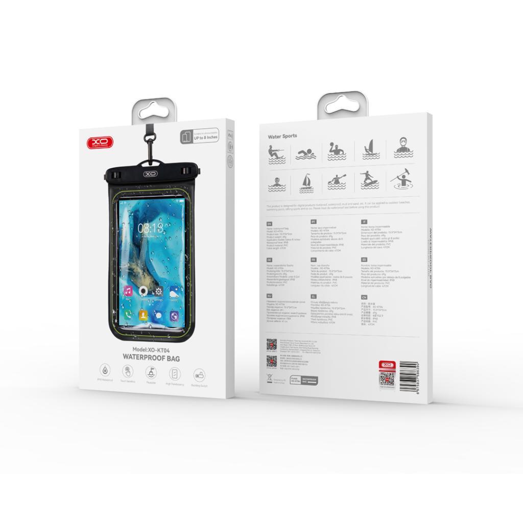 KT04 PVC sponge waterproof pouch for mobile phone Window clip model + lanyard Black (for mobile phones up to 8 inch)