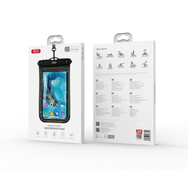 KT04 PVC sponge waterproof pouch for mobile phone Window clip model + lanyard Black (for mobile phones up to 8 inch)