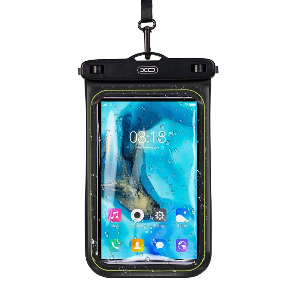 KT04 PVC sponge waterproof pouch for mobile phone Window clip model + lanyard Black (for mobile phones up to 8 inch)