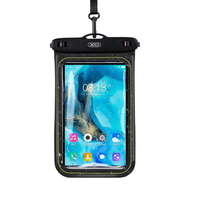 KT04 PVC sponge waterproof pouch for mobile phone Window clip model + lanyard Black (for mobile phones up to 8 inch)
