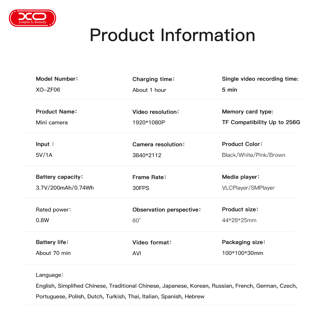 ZF06   0.96-inch Mini Camera  1080p Photo/Video