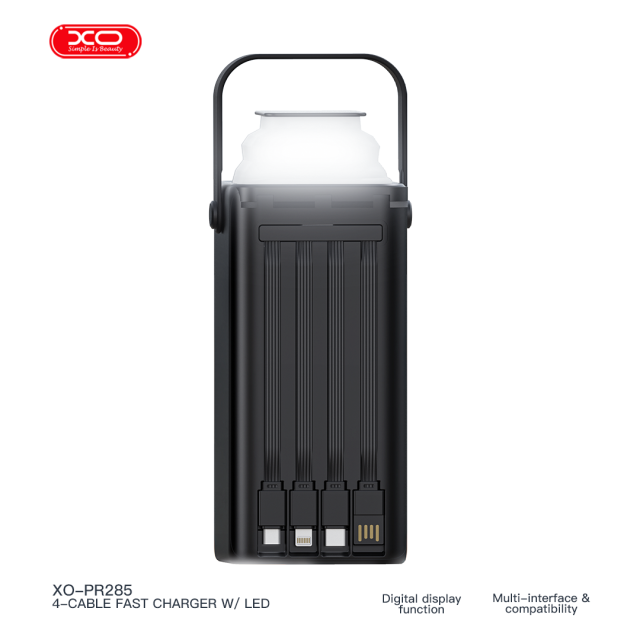 PR285 PD20W+QC22.5W Three Inputs and Six Outputs Comes with Four Cables + Lighting Fast Charging Mobile Power 30000mAh