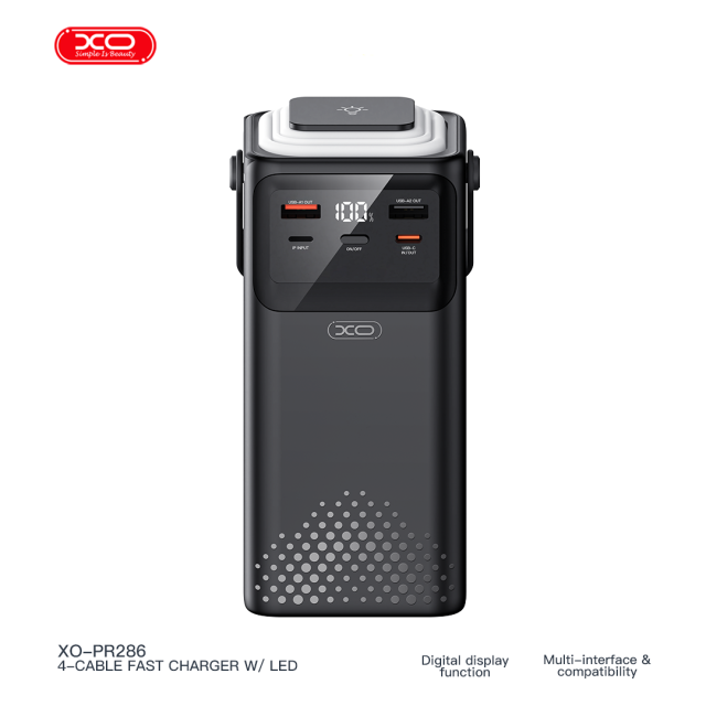 PR286 PD20W+QC22.5W Three Inputs and Six Outputs Comes with Four Cables + Lighting Fast Charging Mobile Power 50000mAh