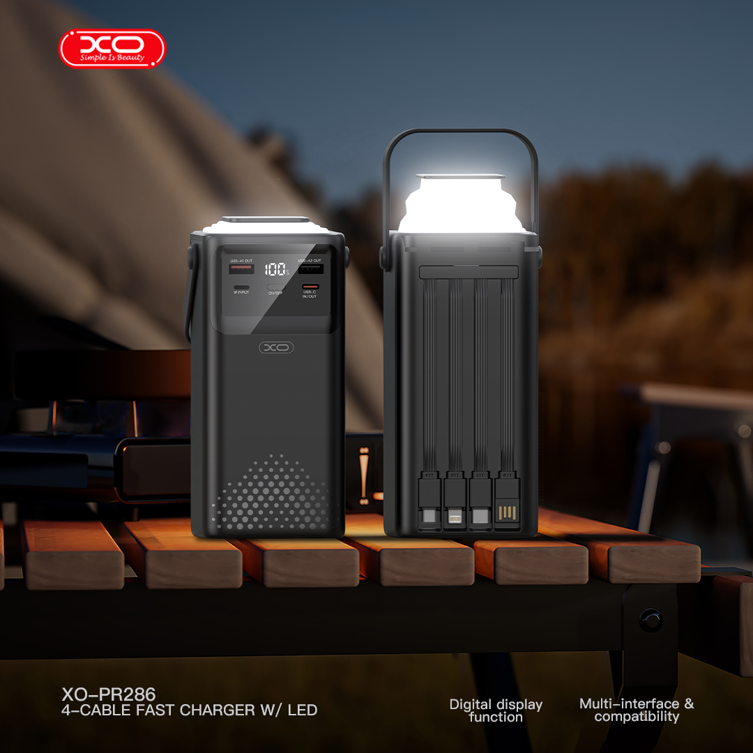 PR286 PD20W+QC22.5W Three Inputs and Six Outputs Comes with Four Cables + Lighting Fast Charging Mobile Power 50000mAh