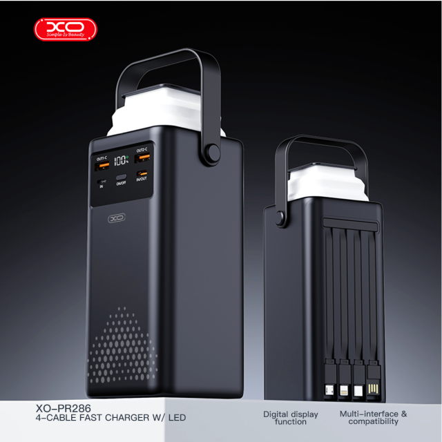 PR286 PD20W+QC22.5W Three Inputs and Six Outputs Comes with Four Cables + Lighting Fast Charging Mobile Power 50000mAh