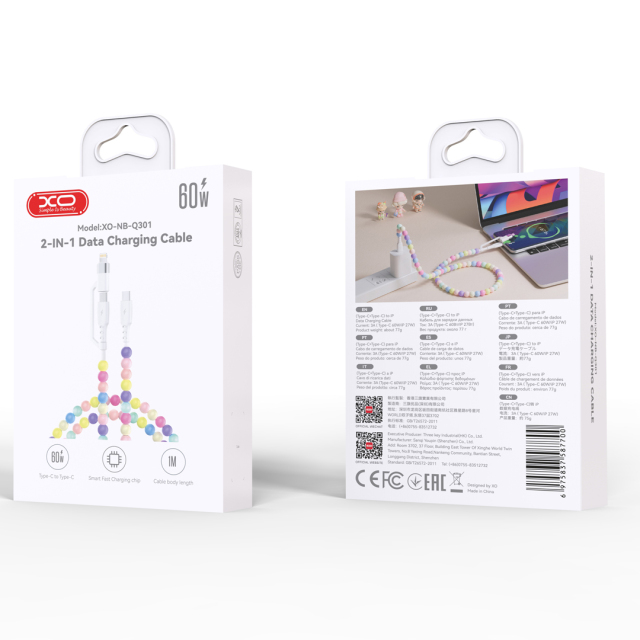 NB-Q301 Colourful Bead Series   Type-C to Type-C (60W) + Apple (27W) 1m