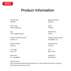 XO-EP90 USB C HeadphonesWith Crystal-Clear Calls