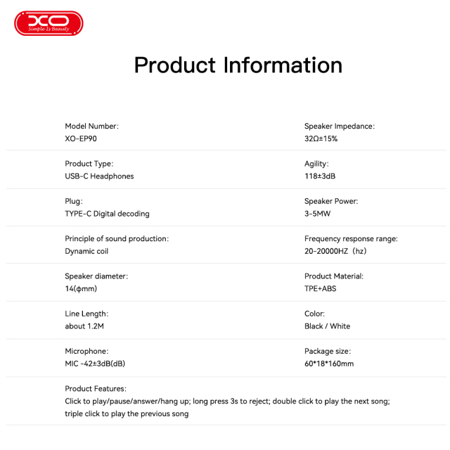 XO-EP90 USB C HeadphonesWith Crystal-Clear Calls