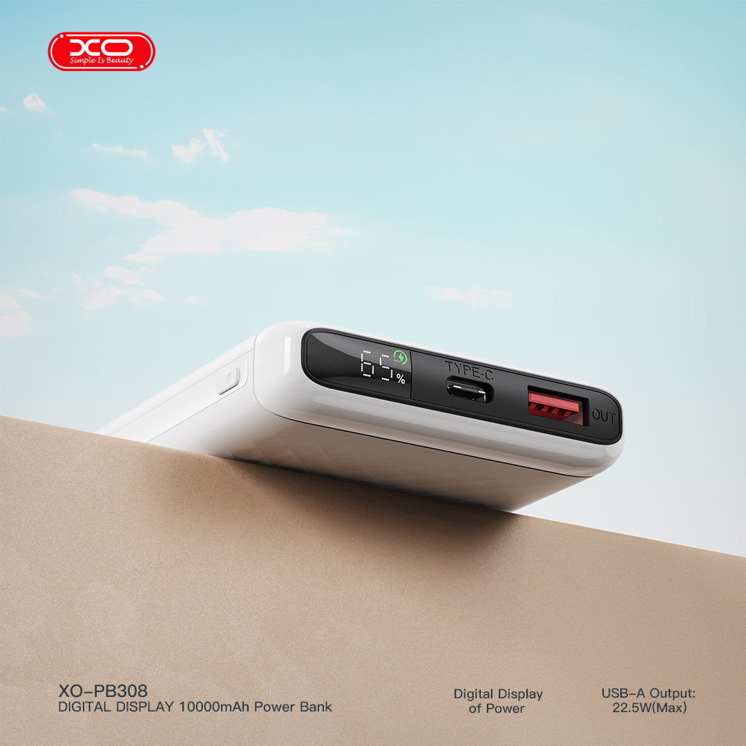 PB308 USB-C 20W/USB-A 22.5W Digital Fast Charger 10000mAhReal Capacity 9000mAh