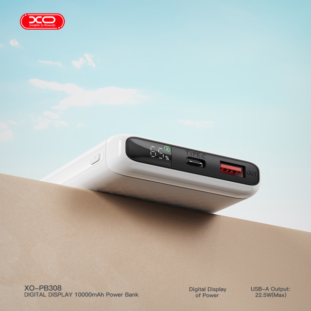 PB308 USB-C 20W/USB-A 22.5W Digital Fast Charger 10000mAhReal Capacity 9000mAh