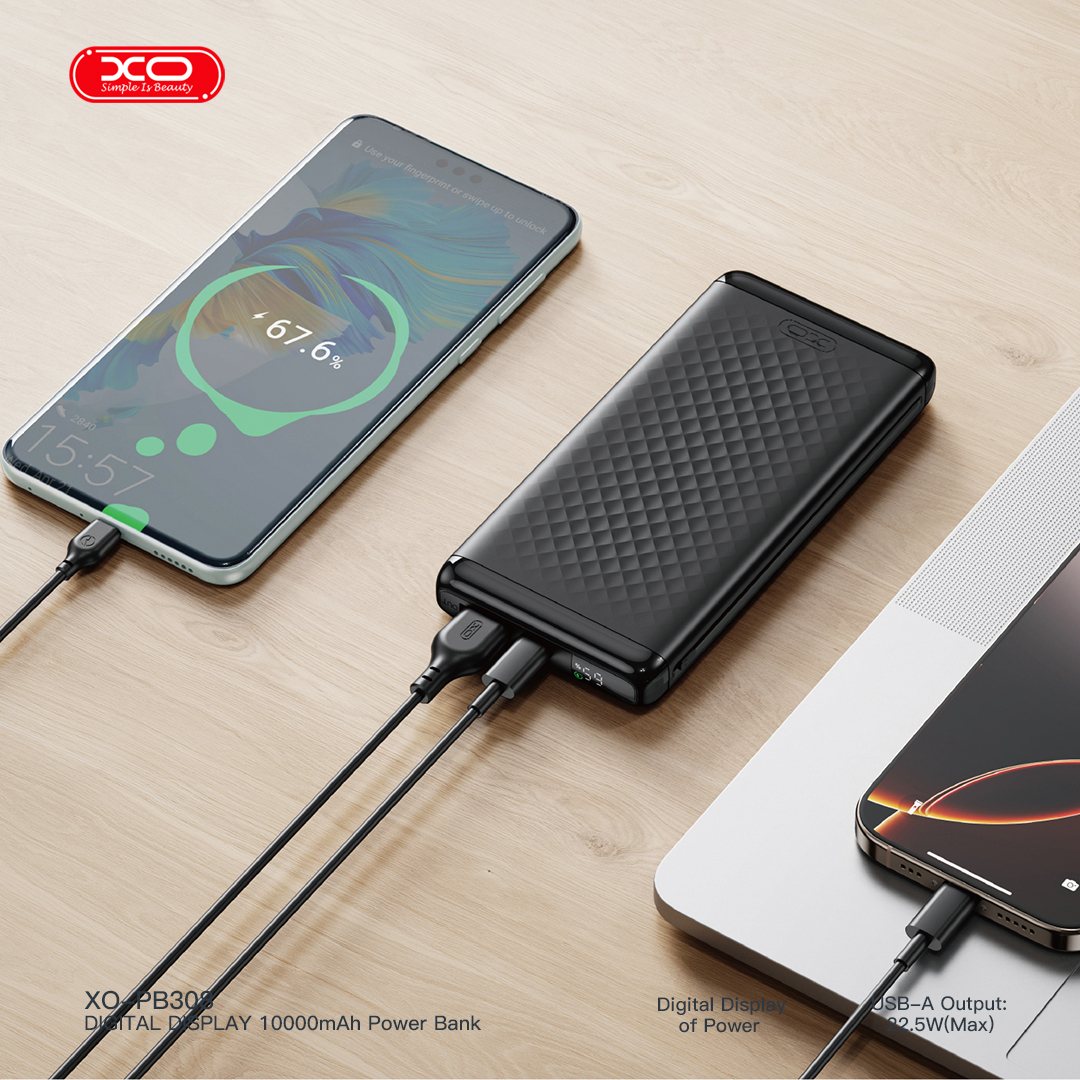 PB308 USB-C 20W/USB-A 22.5W Digital Fast Charger 10000mAhReal Capacity 9000mAh