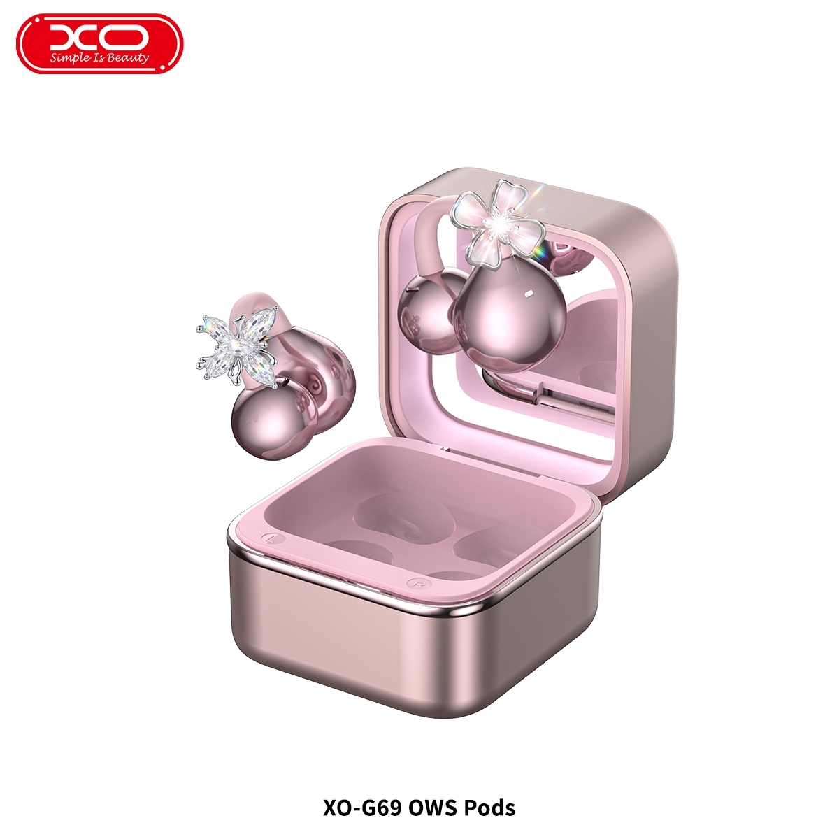 G69 Diamond Ring Make-up Mirror Clip-on OWS Headphones
