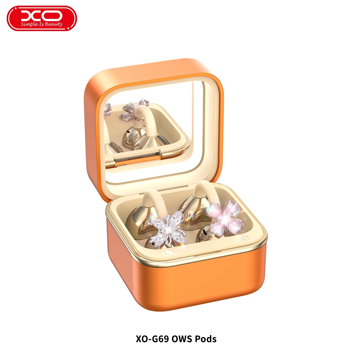 G69 Diamond Ring Make-up Mirror Clip-on OWS Headphones