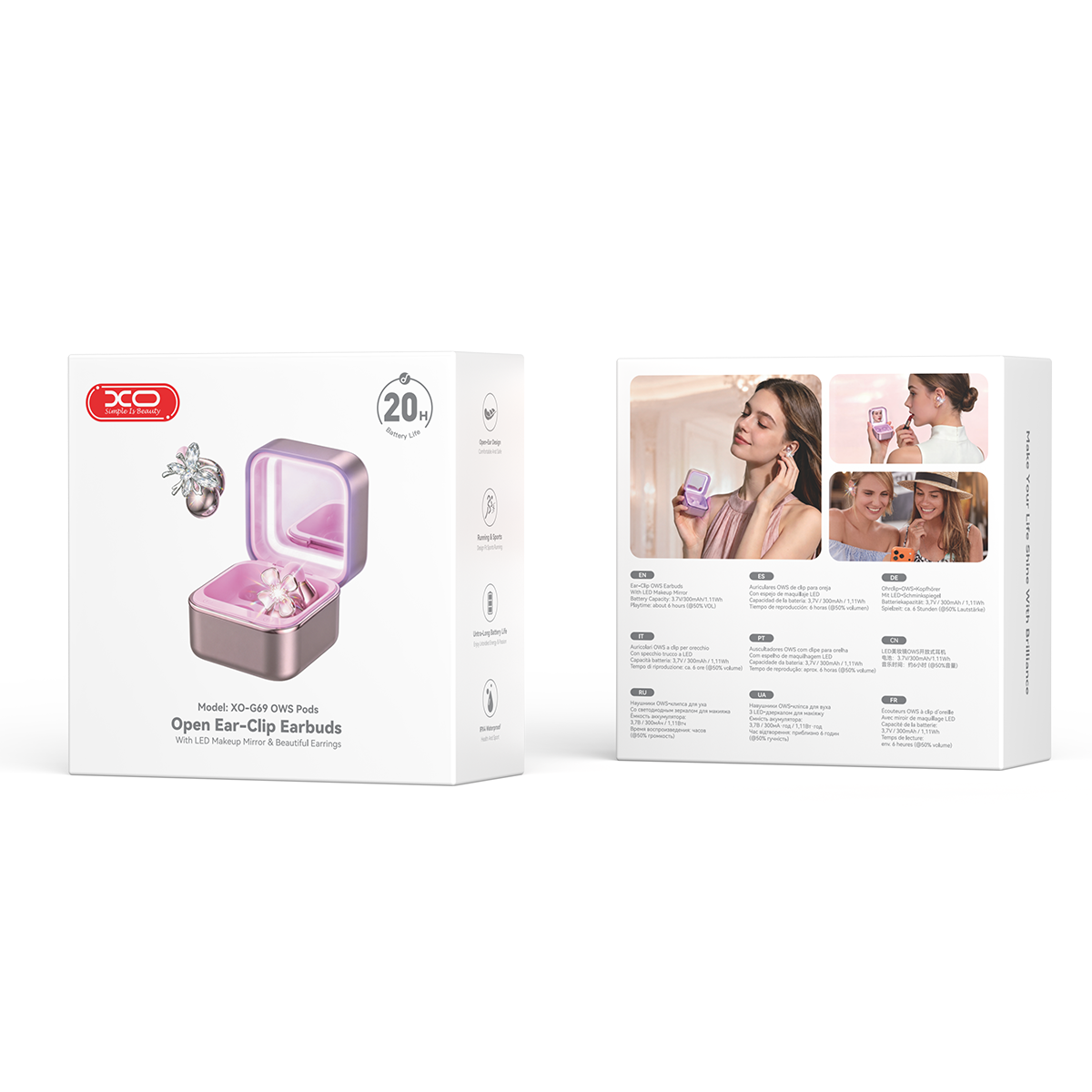 G69 Diamond Ring Make-up Mirror Clip-on OWS Headphones