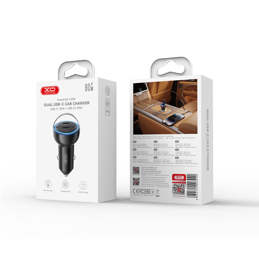 CC80 Smart Pull-Tab Blu-ray C+C 60W Car Charger