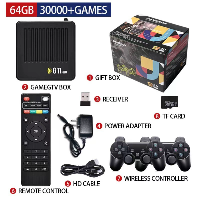 G11 Pro Classic TV Game Console Supports PS2 CPS & SFC Game Formats Wireless 2.4GHz 3000 -6000Built-In Games US Plug Type