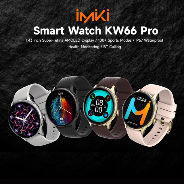 New IMIKI KW66pro Watch 1.43AMOLED Display 22 mm BT Calling 100+ Sports Modes IP68 Fashion Business Metal Case For Smart Watch