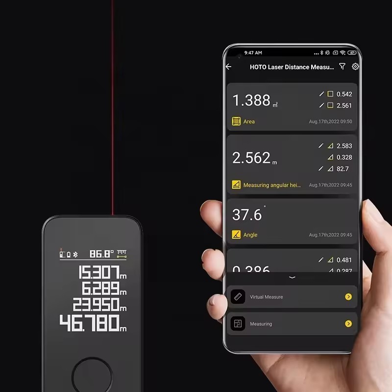 HOTO Professional Laser Measuring Tool Pro - 164 Ft Ultra-Long Laser Distance Measure Tool, 5 Measuring Modes, High-Precision Real-time Measurement, Unlimited Storage, Cool Gadgets for Men