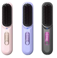 Customizable Wireless Hair Straightener Type-C Portable Cordless PTC Heating Ceramic Hair Straightener Brush Electric Hot Comb