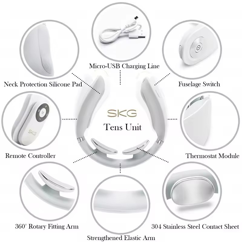SKG 4098E | Cordless TENs EMS Cervical Neck Massager with Heat for Pain Relief, Neck pain relief, muscle stimulation, remote control
