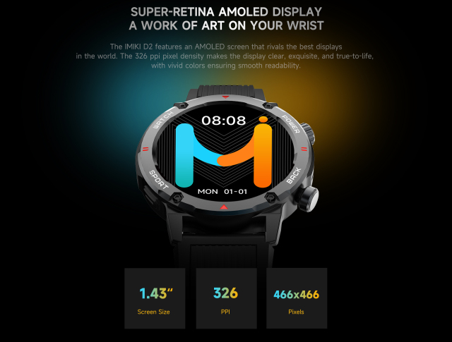 New Xiaomi Smart Watch IMIKI D2 Intelligent Watch AMOLED1.43 Display 1000nits BT Calling Sports Mode Business for Smart Watch