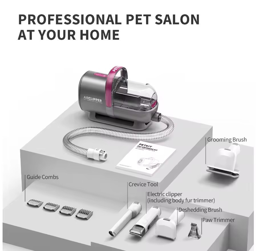 5-IN-1 Pet Cleaning Grooming Vacuum Kit 1.4L Capacity Wholesale Dog Grooming Plastic Material for Dog Hair Shedding