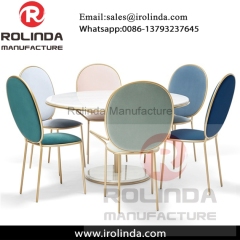 Romantic stainless steel legs pink dining chairs fabric for wedding