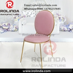 Romantic stainless steel legs pink dining chairs fabric for wedding