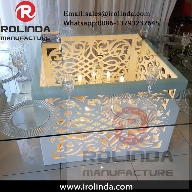 White  base Glass top color change led light dining table