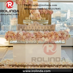 Crystal chandelier stainless steel frame glass top wedding table