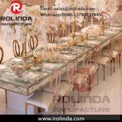 Crystal chandelier stainless steel frame glass top wedding table