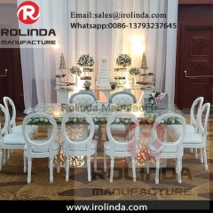 Square shape event white wood carved table with light