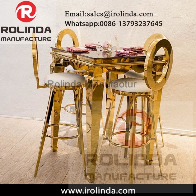 Stainless steel bar furniture height long bar dining table with bar chairs