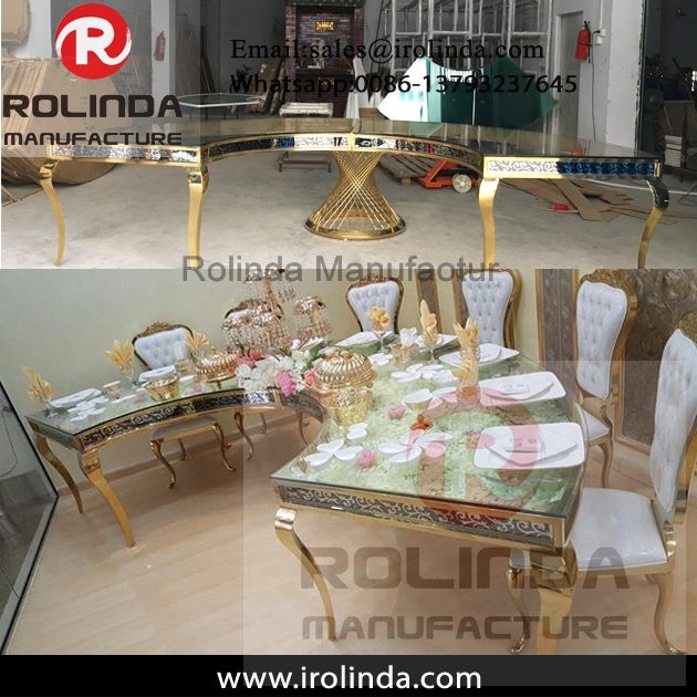 Mirror glass top romantic banquet furniture dining table set modern