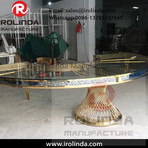 Mirror glass top romantic banquet furniture dining table set modern