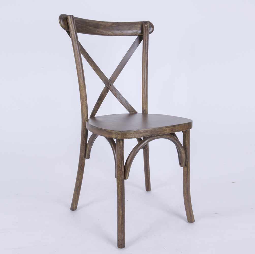 Stackable Antique Wood Wedding Banquet Cross X Back Dining Chairs