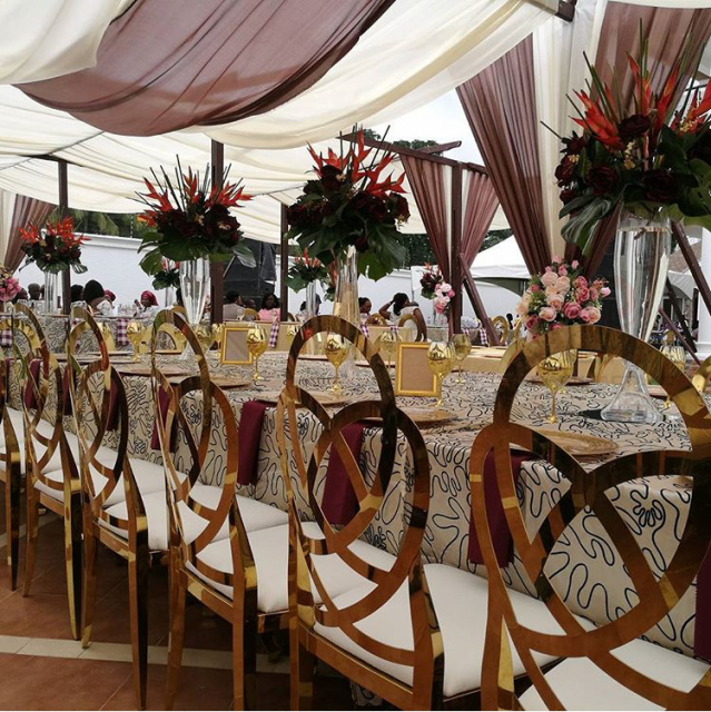 Gold Stainless Steel Flower Back Design Back Flowers Decoration Dining Chair for Wedding Banquet