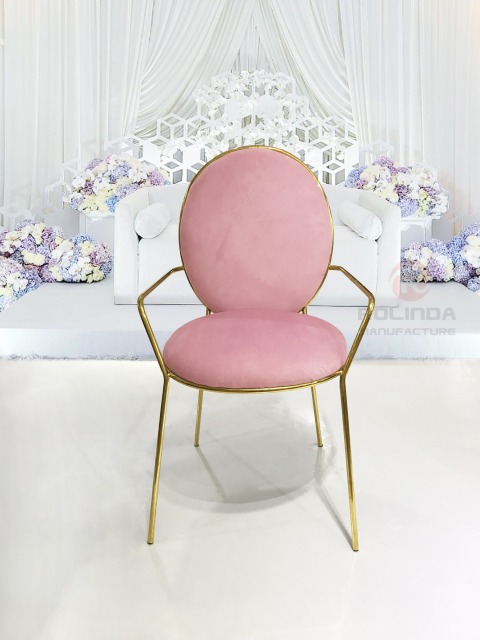 Pink Leather Gold Stainless Steel Design Decoration Dining Chair for Wedding Banquet Chair