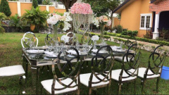 Gold Stainless Steel Flower Back Design Back Flowers Decoration Dining Chair for Wedding Banquet