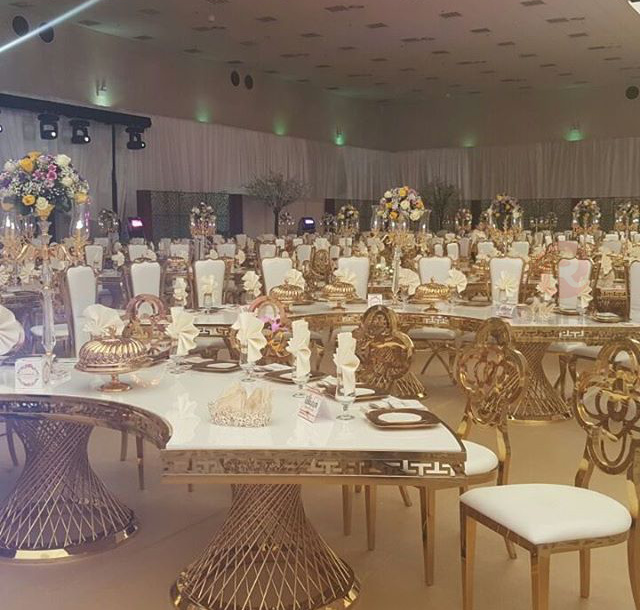 Gold Stainless Steel Flower Back Design Back Flowers Decoration Dining Chair for Wedding Banquet